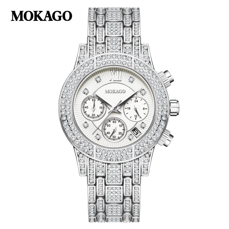 Mokaga Quartz Women s Watch: Stylish Rhinestone, Calendar, Multi-Dial, Waterproof.