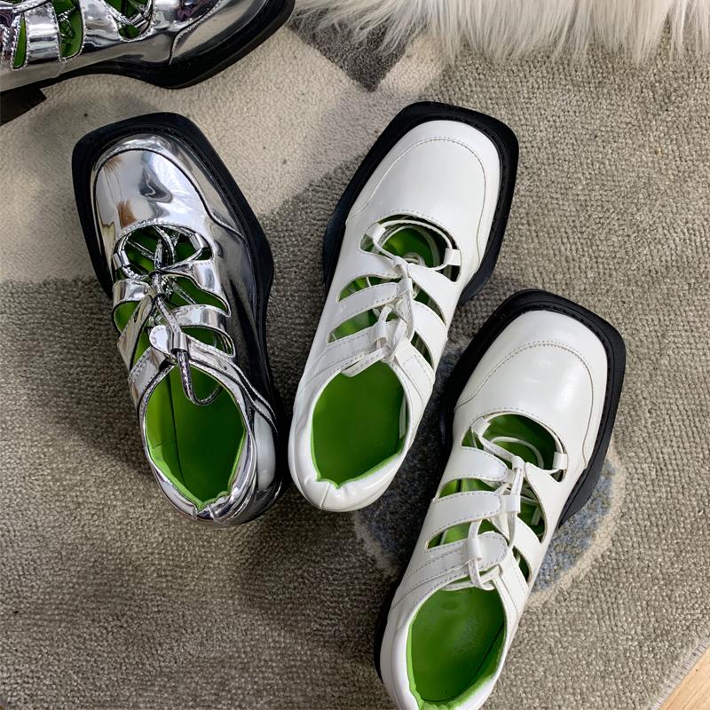 Νέα Παπούτσια με Τετράγωνη Μύτη Ρετρό Χοντρό Τακούνι Μαύρα Γνήσιο Δέρμα Γυναικεία Μόδα Λουράκια Ανοιχτά Δερμάτινα Μονοπάπουτσα Φόρεμα Μοκασίνια