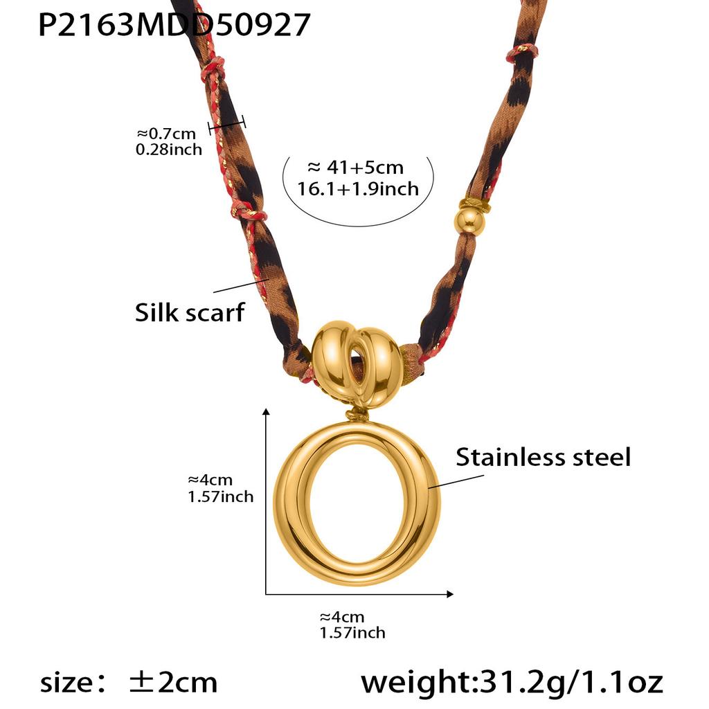Trendy Leopard Print Fabric Lanyard Charm Necklaces 18k Gold Plated Stainless Steel Pendant Necklace Statement Jewelry For Women