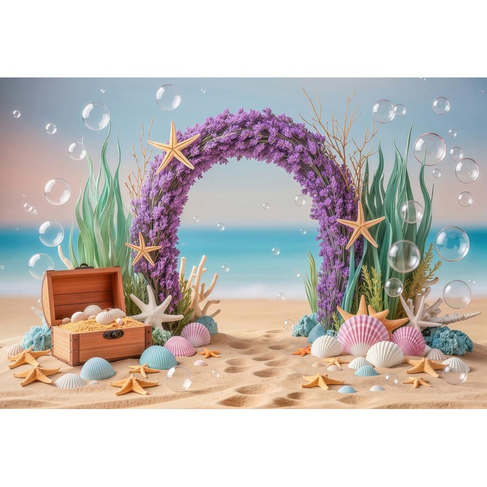 Blue Underwater World Photography Background Ocean Undersea Coral Castle Shells Kid Birthday Party Decor Portrait Photo Backdrop