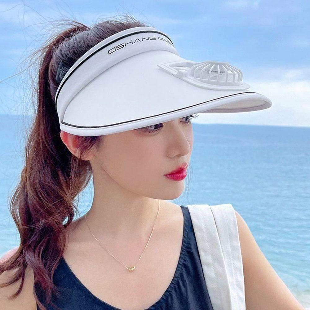 Breathable Fan Sun Hat With Fan Visors Portable Panama Cap  Men Women