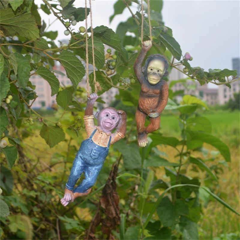 652F Monkey Miniature Statue Garden Decors Resin Animal Sculpture Hanging Ornament Outdoor Statues for Yard Lawn Accessories