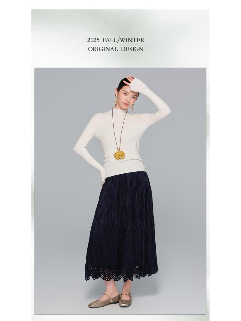 Velvet Hollow Hem A-line Cake Skirt - Women's Slimming Autumn/Winter 2025