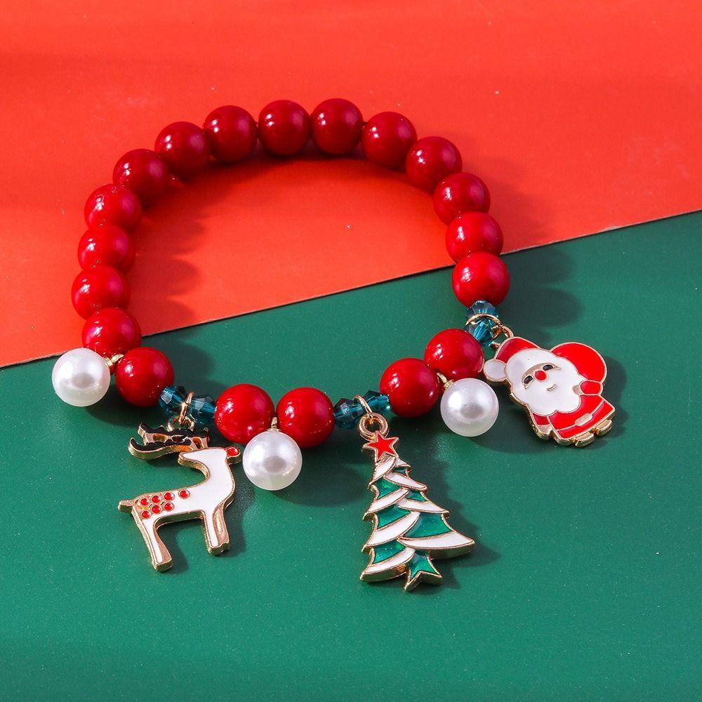 Bell Merry Christmas Bracelet Christmas Tree Santa Claus Hand Chain Beaded Xmas Bracelet  Couple