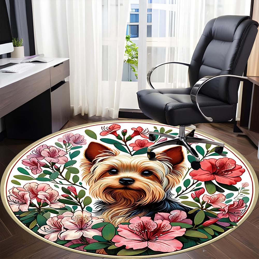 1pc Floral Yorkie Chair Carpet for Office, Non-slip, Soft and Durable Office Rug, Perfect for Office Yy260127140