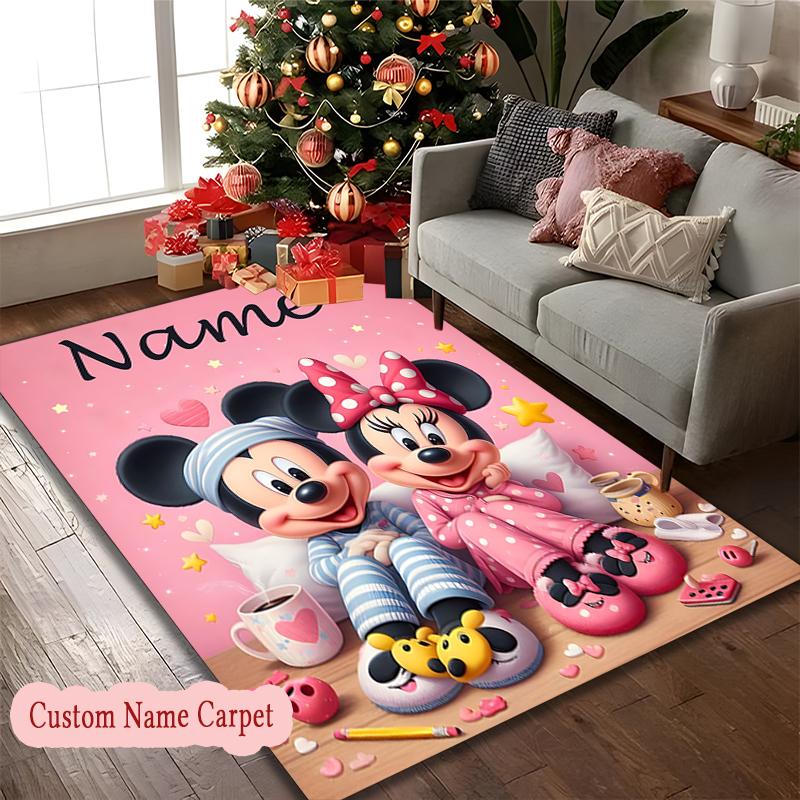 [Mickey Minnie Mouse Area Carpet] Easy Maintenance Chair Rug for Conference Room Use, Customize Name Floor Mat