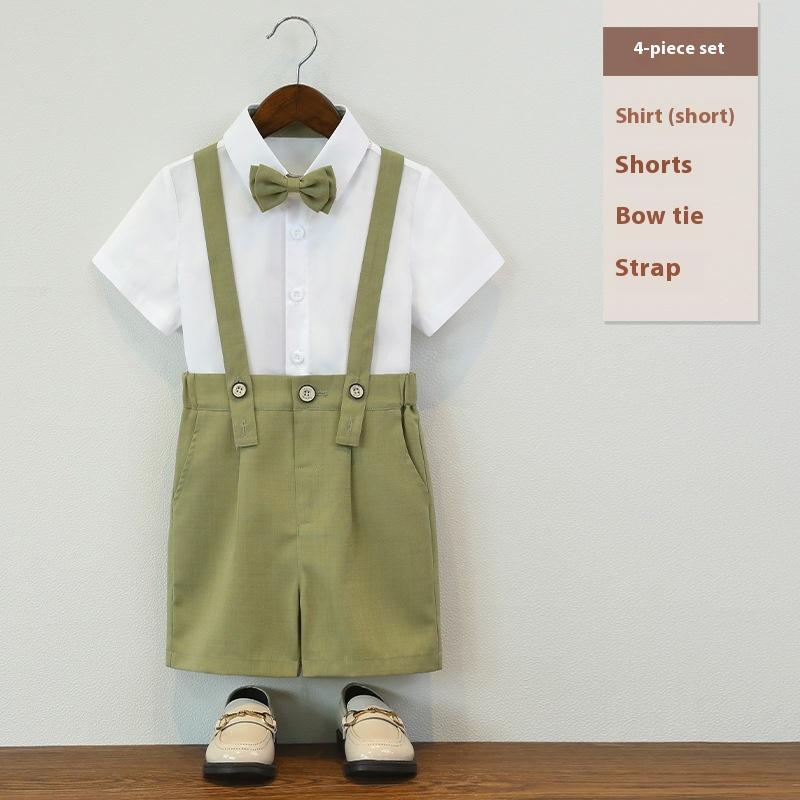 Dětský narozeninový smokingový oblek Letní britský styl Chlapecký svatební oblek Set Bílý Elegantní Dětské sborové vystoupení Formální oblečení 6 8 L