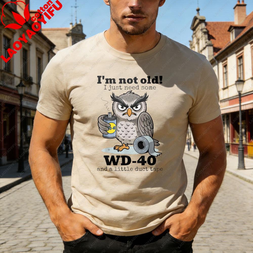 Búho No Soy Viejo Solo Necesito un Poco de Cinta Adhesiva Camiseta Genial Estampado de Búho Ropa Amante de los Búhos Moda Tops con Estampado Gráfico