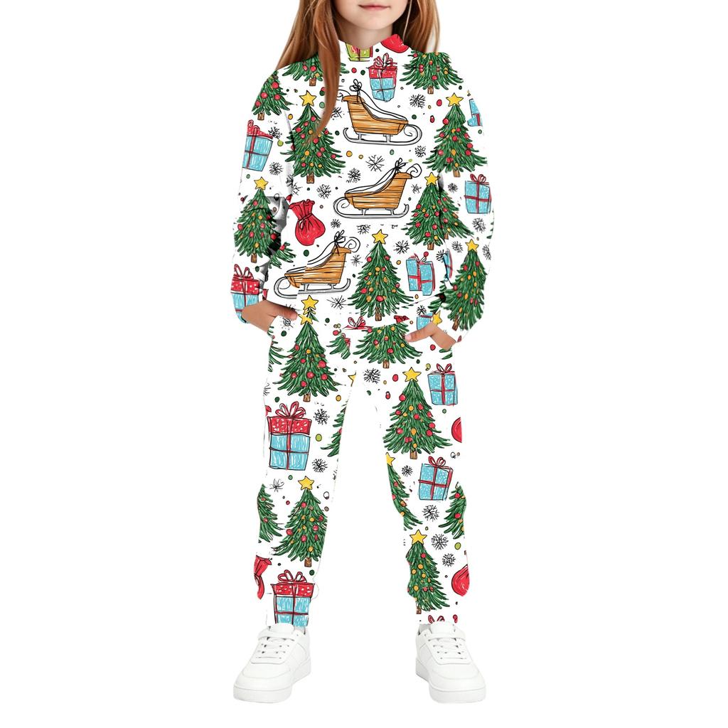Kinder Kapuzenpullover Set mit Weihnachtsdruck für Jungen und Mädchen