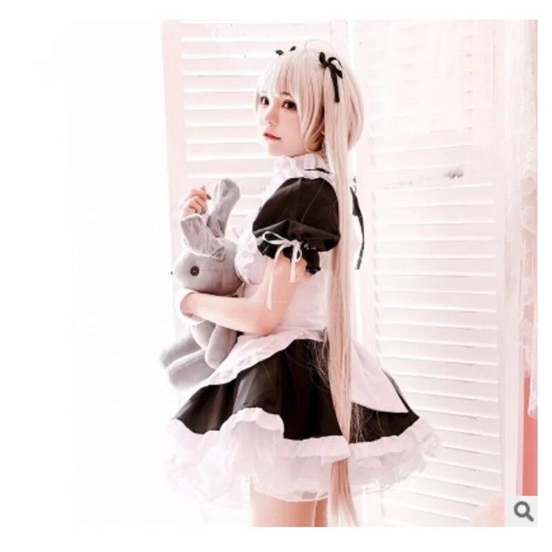 Anime Yosuga No Sora COSPLAY Kasugano Haruka COS Halloween Cosplay Lolita Maid Outfit dress+Apron+Sleeves+Headdress+Neckwear