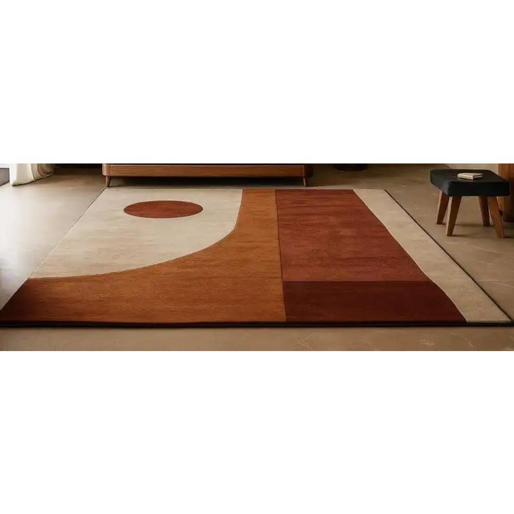 Covor Geometric Modern de Mijlocul Secolului Minimalist Bej Culoare Ruginiu Covor Abstract pentru Dormitor Sufragerie Decor Acasă