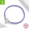 S925 Silver Purple Leather Lucky Bracelet, Dream Girl Leaf Diy Basic Single Bracelet.
