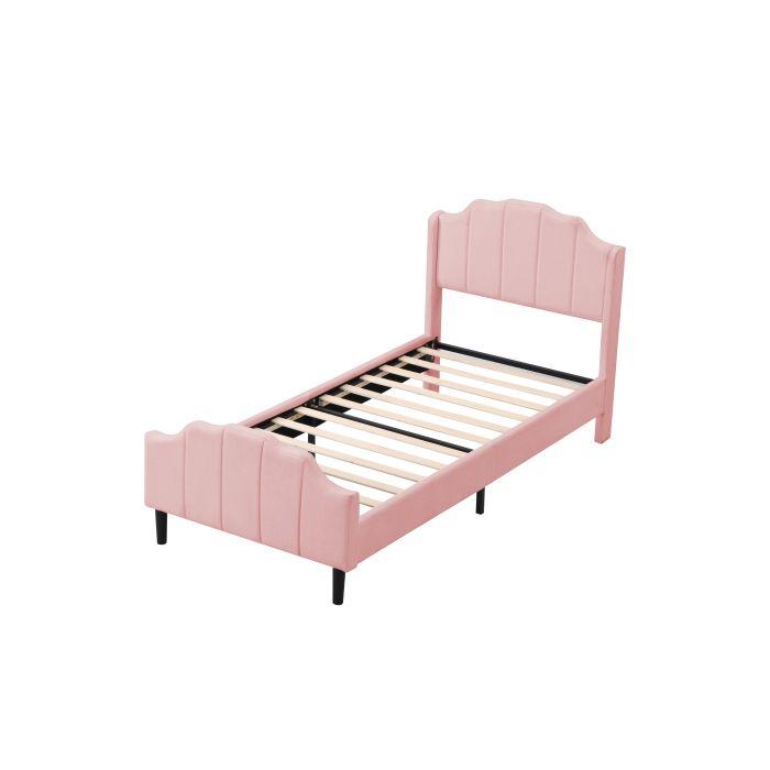 Lit d'enfant - MUVOE - 90 x 200 cm - Tête de lit en velours - Structure en MDF - Montage facile