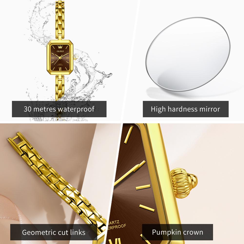 OLEVS Fashion Rectangle Women Watches Luxury Stainless Steel Gold Bracelet Analog Quartz Wristwatch For Ladies Clock Reloj Mujer