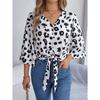 Ins Casual Leopard Print Lace Up Chiffon Top Women's Clothing