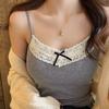Bow Lace Spaghetti Strap Camisole Women Padded Backless Crop Tank Top