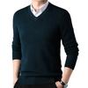 Fall Winter Men Sweater V Neck Knitted Solid Color Elastic Stretchy Pullover