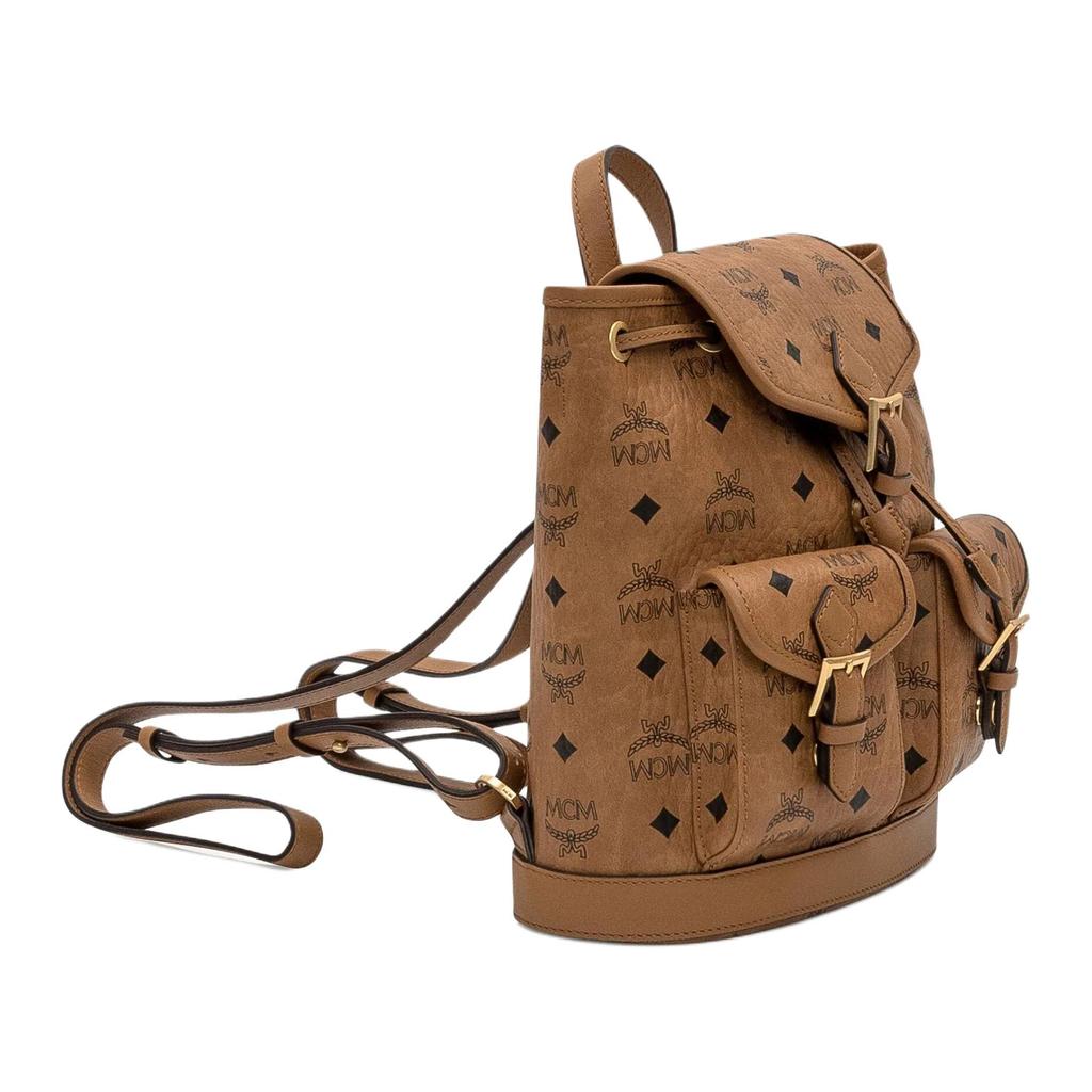 MCM Classic Logo Buckle Leather Backpack Regular Women backpack Brown MWKFATA02