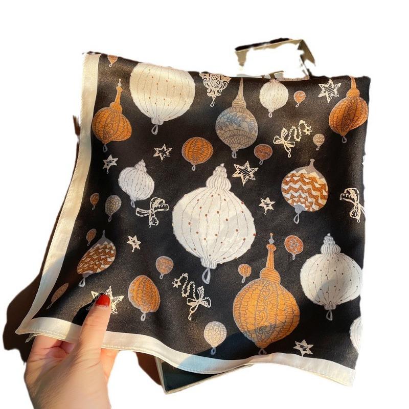 Spring new hot air balloon plain crepe satin silk scarf women's high-end versatile mulberry silk small square scarf scarf