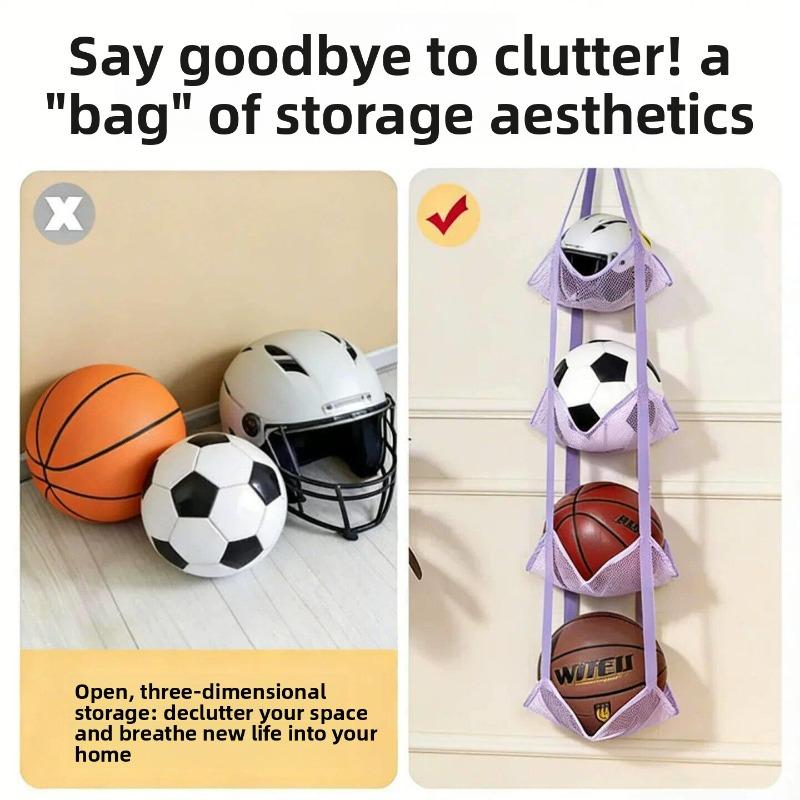 Mesh Multi-layer Basketball Storage Hanging Bag, Wall-mounted Football and Volleyball Storage Rack, Wall-mounted Organizing Storage Hanging Bag