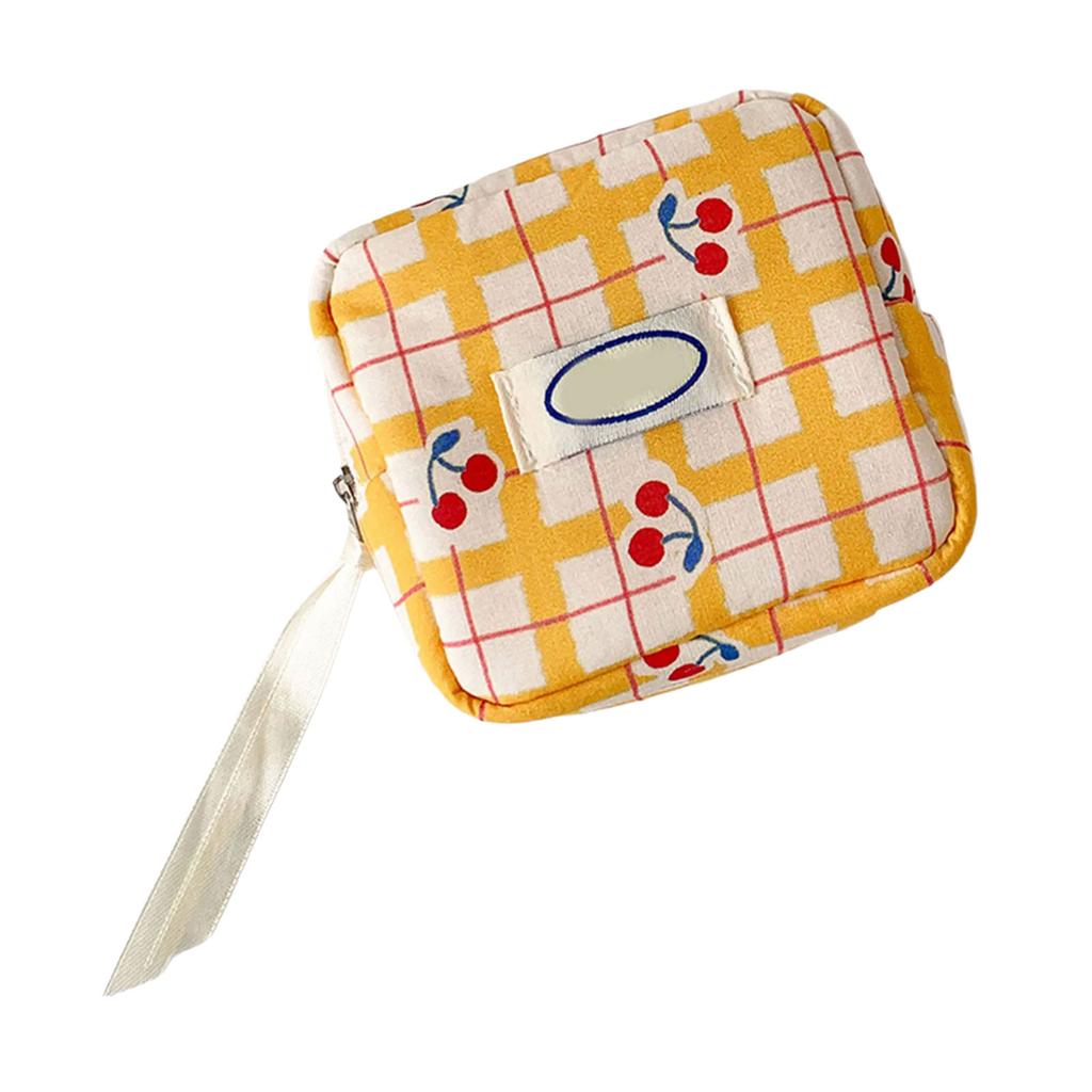 Cute Checkered Cosmetic Bag With Fruit Pattern Compact Size Interior Dividers Portable Makeup Organizer for Women