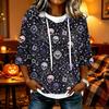 Women's Halloween Printed Hooded 3/4 Sleeve Casual Loose Fit Pullover