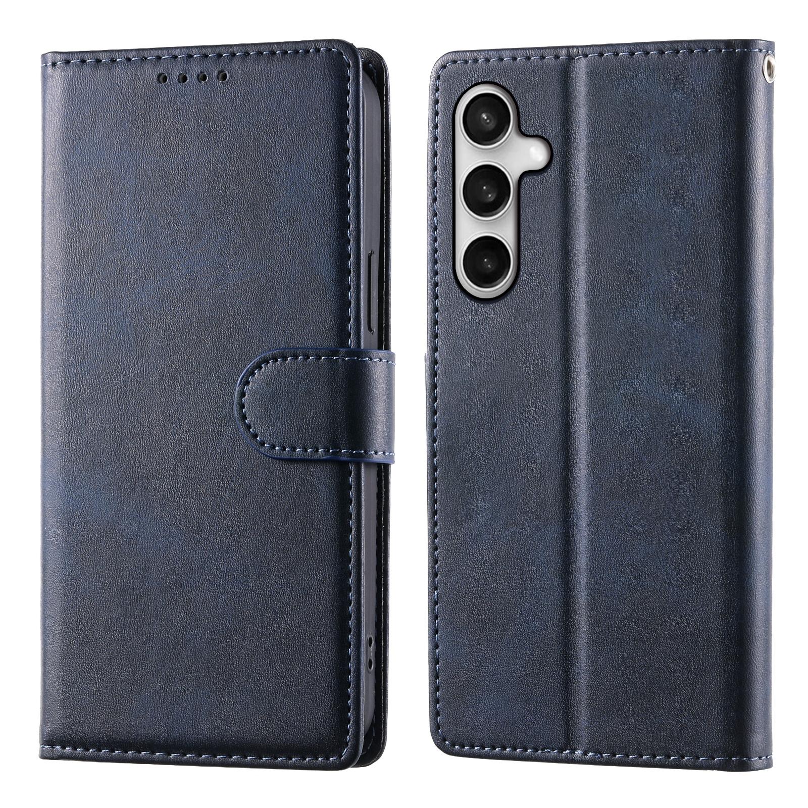 

For Samsung Galaxy S25 FE Case Stand Wallet Calf Texture PU Leather Flip Phone Cover with Wrist Strap