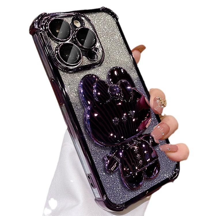 Applicable To IPhone16 Mobile Phone Case Rabbit Mirror Bracket 1314 Electroplated Airbag Anti-fall Apple 15 Promax