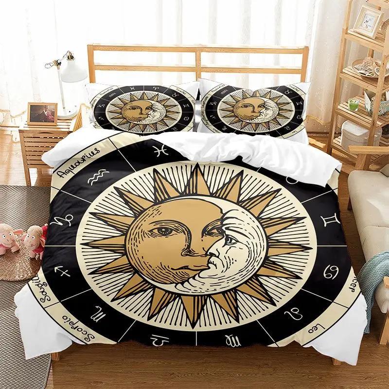 Sun Moon Zodiac Bedding Set King Queen Size Twelve Constellations Duvet Cover Adults Astrology Polyester Comforter