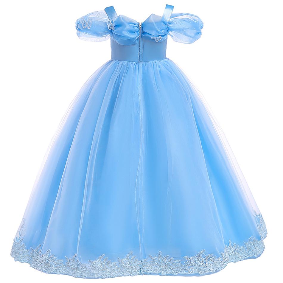 Girls New Year Blue Long Dress for Kids Christmas Birthday Party Dresses Butterfly Cinderella Cosplay Costumes Chidren Outfits