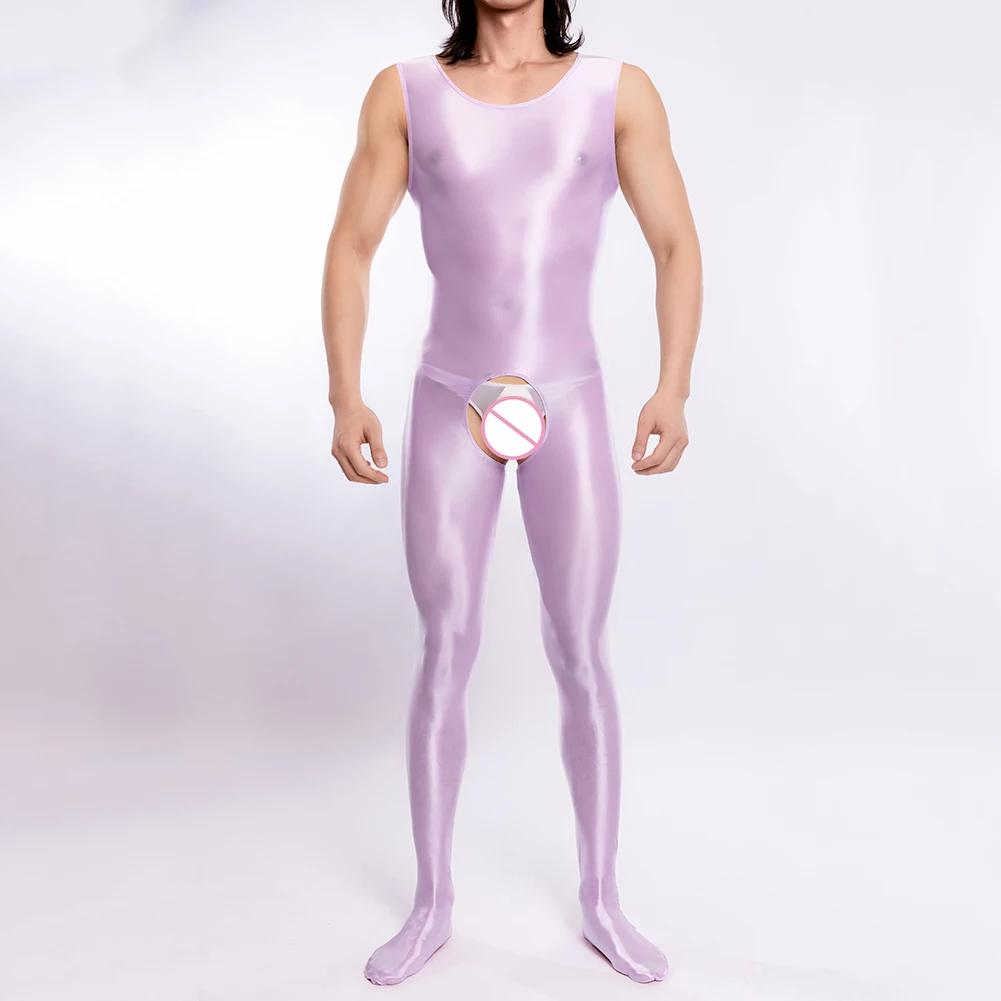 Body da uomo sottile, grande, lucido, lustroso, setoso, aderente, con cavallo aperto, tuta sexy, biancheria intima intima, abbigliamento per il sesso, body da discoteca