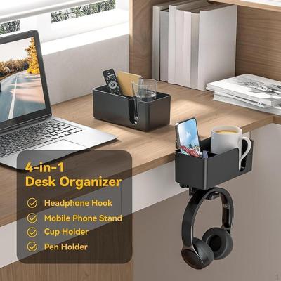 4 In 1 Desk Cup Holder Desktop Organizer Phone Pen Storage Box Rotating Headphone for Stationery