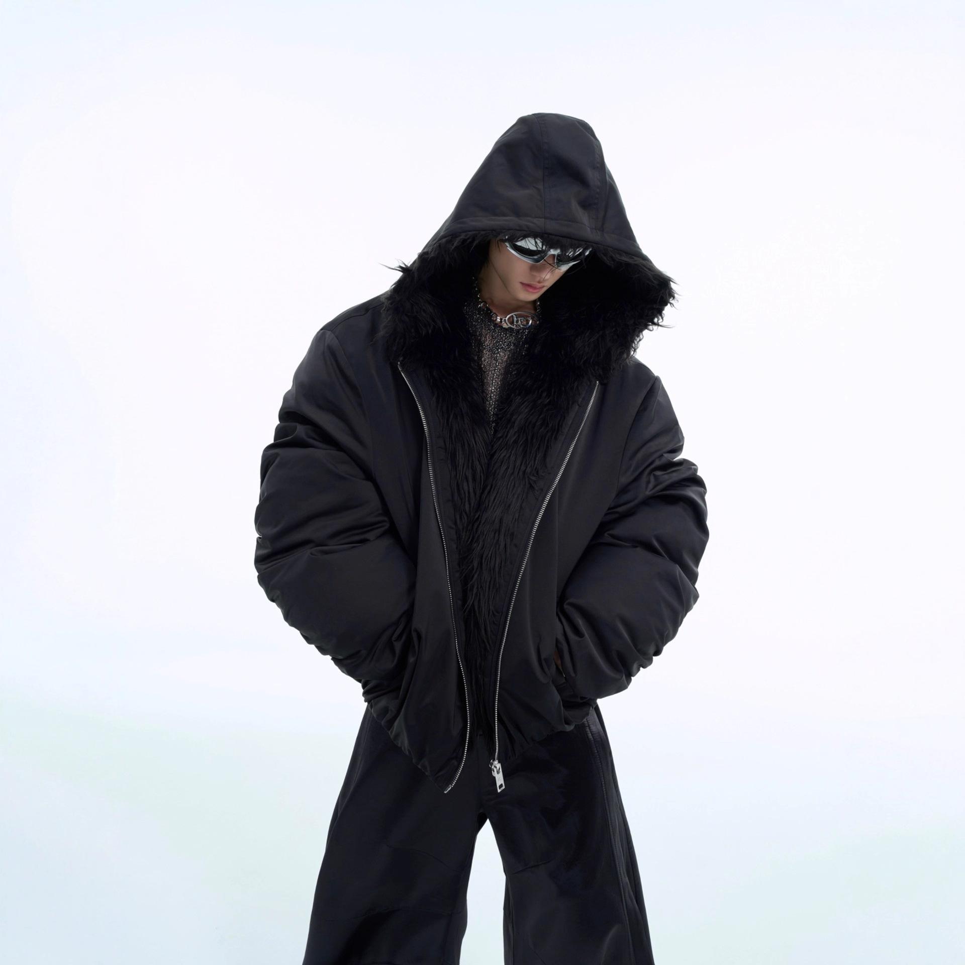 

Splicing Hooded Cotton Clothes, Heavy Velvet Autumn and Winter Short Waterproof Thickened Jackets for Men and Women M