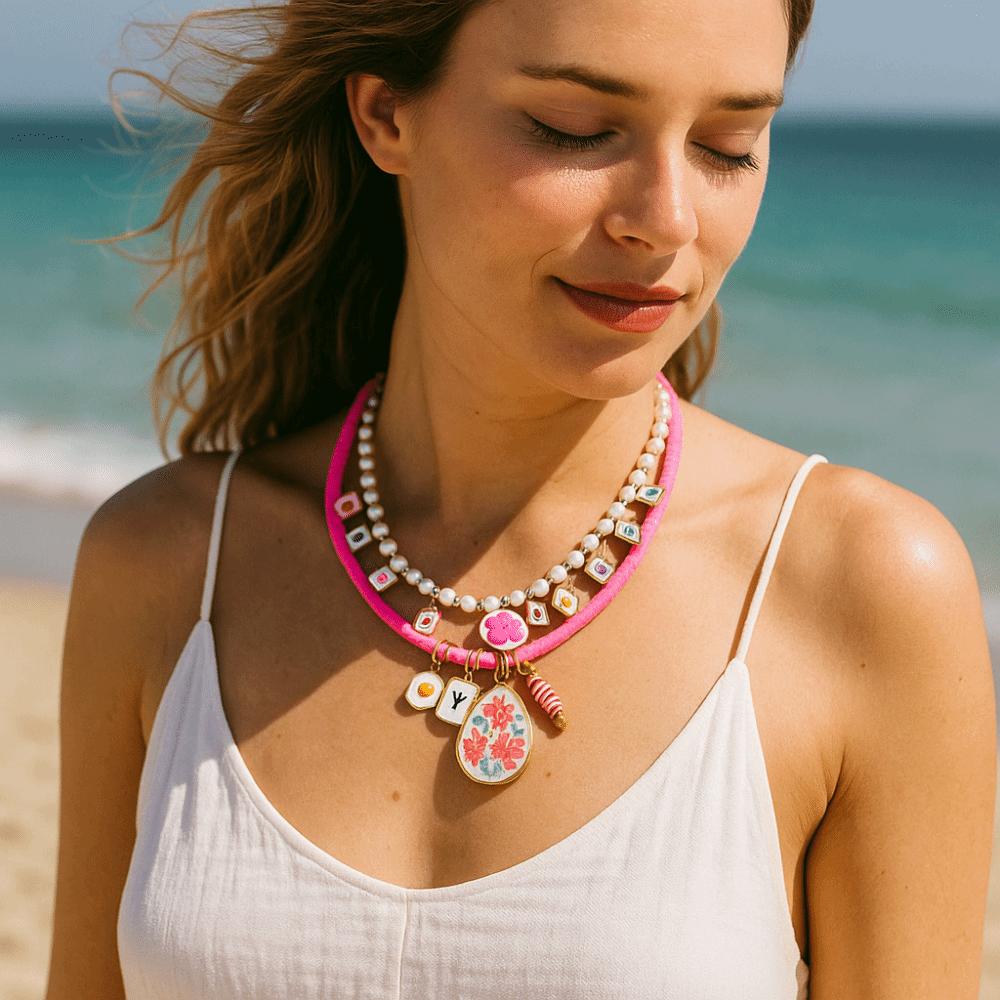 Fruchtperlen Halskette Halskette Set Dopamin Halskette Vintage Blumenanhänger Halskette Frauen