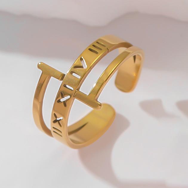 Inel deschis contemporan european și american din oțel inoxidabil placat cu aur de 18k pentru femei - Bijuterii versatile, elegante cu personalitate