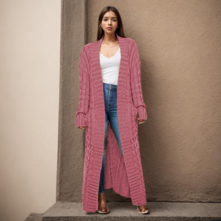 New Loose Knitted Cardigan with Pockets, Long Twisted Sweater and Thick Coat for Women In Autumn and Winter