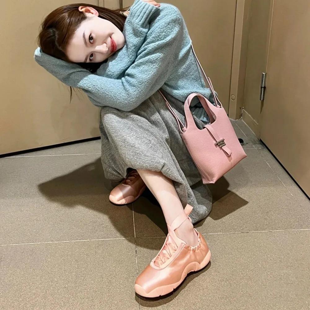 Luxury Shoes Women Fashion Trend New Versatile Silver Strap Ballet Shoes Woman Casual Sports Shoes Flat Bottomed Sneakers Women