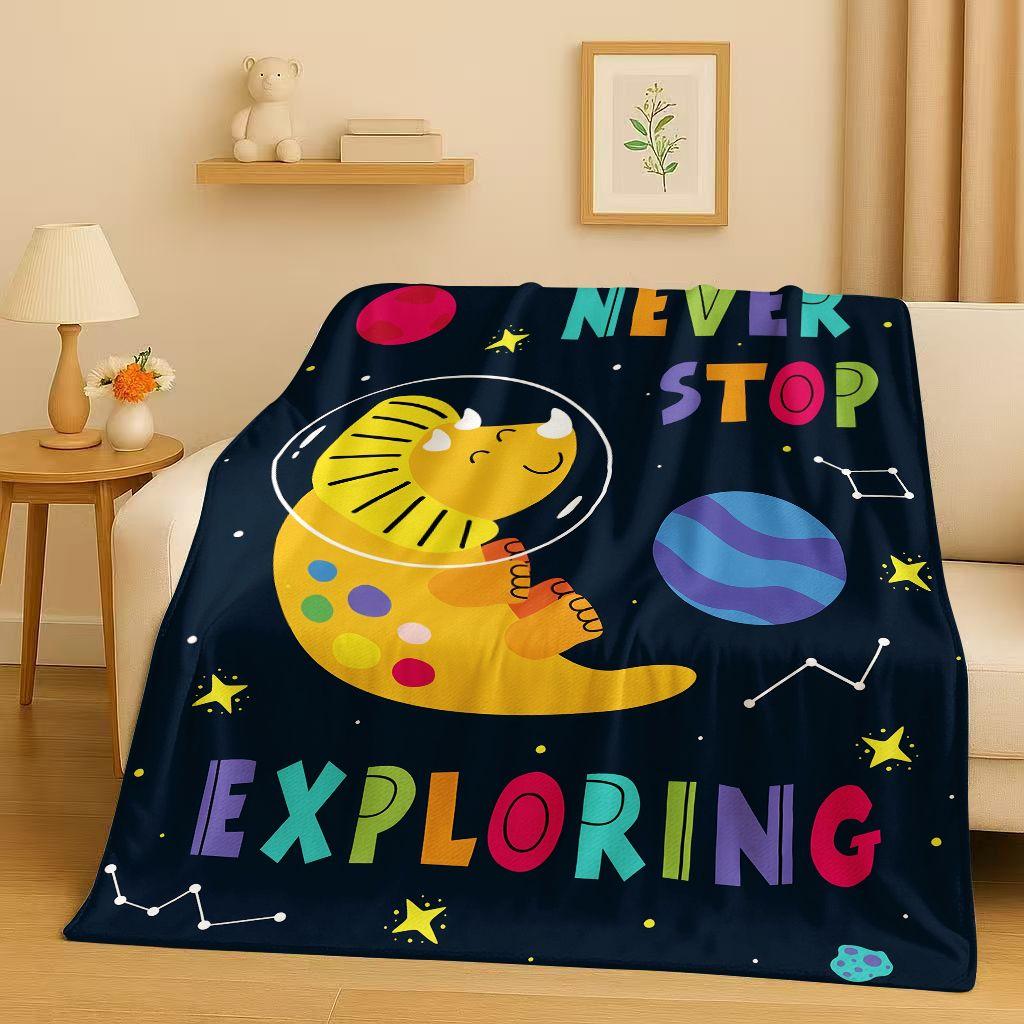 2026 New Space Dinosaur Cartoon Dino Art Flannel Blanket,Ultra Soft Warm Plush Throw for Home Bedroom Bed Sofa Cover Kids Gift
