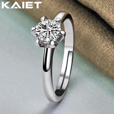 925 Silver Shiny Crystal Adjustable Ring Wedding Accessories For Women Jewelry