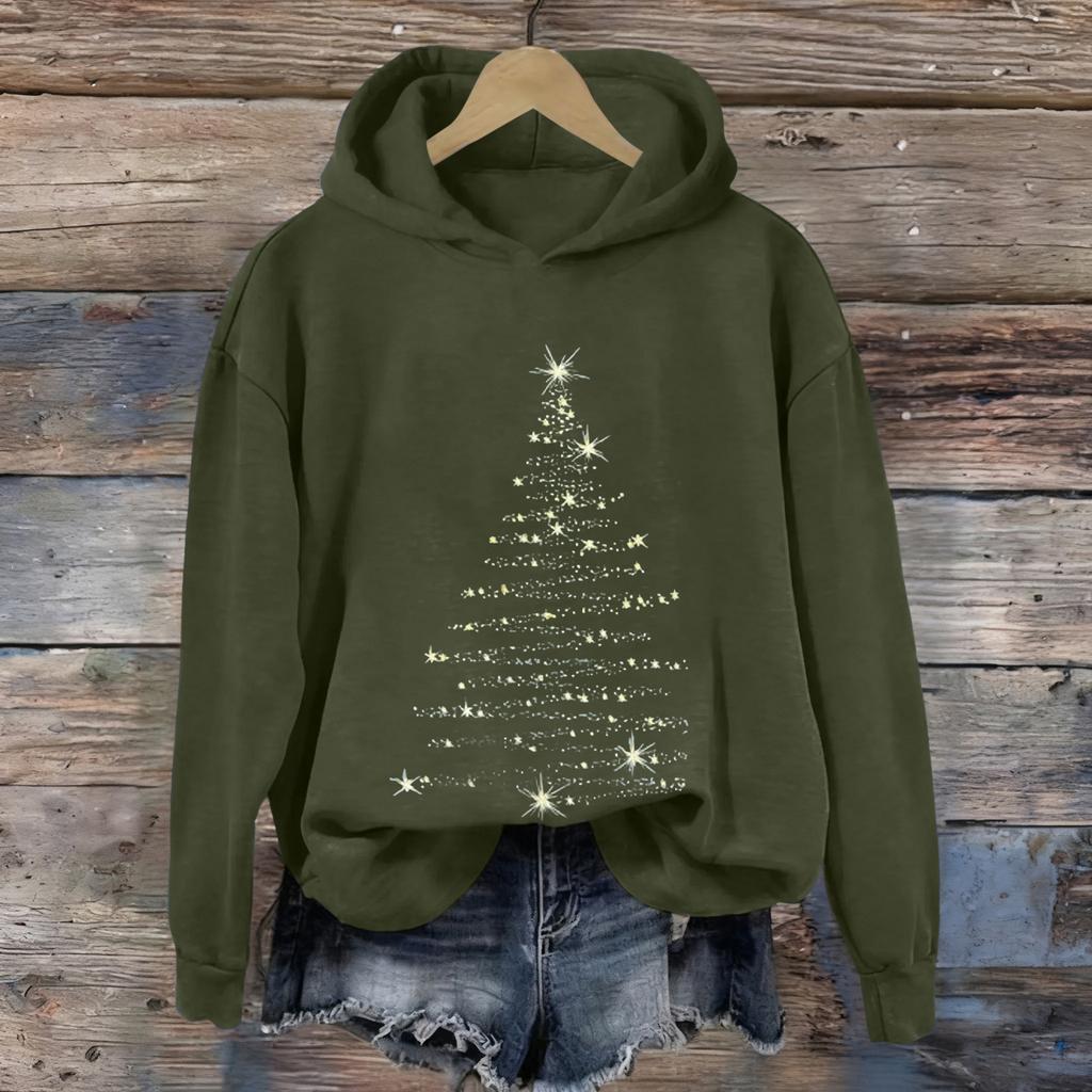 Ladies' Christmas Printed Casual Long Sleeved Round Neck Sports Hoodie Top
