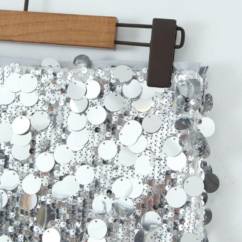 Irregular High Waist Sparkling Sequin Mini Skirt Women Summer Y2k Clothes Ultra Short Bottoms Silver Sexy Club Skirts