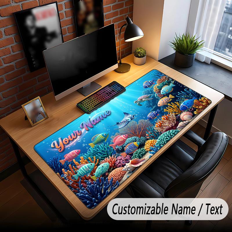 Fish Ocean Theme Custom Mouse Pad Personalized With Name Text Customized Desk Mat For Office Home Decor