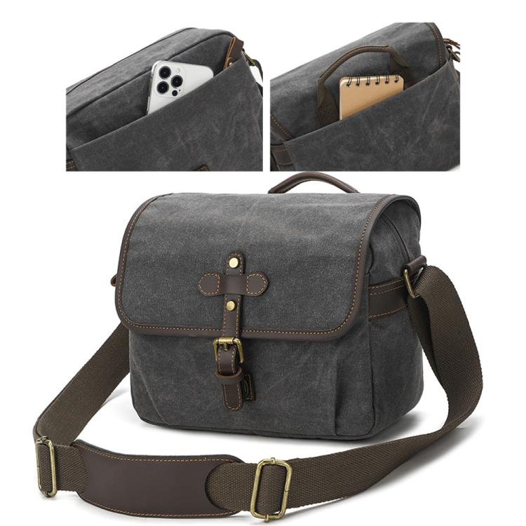 Waxed‑Canvas Shock‑Resistant Camera Messenger Bag, Water‑Resistant Crossbody Shoulder‑Bag With Adjustable Inner Dividers For DSLR Mirrorless Gear