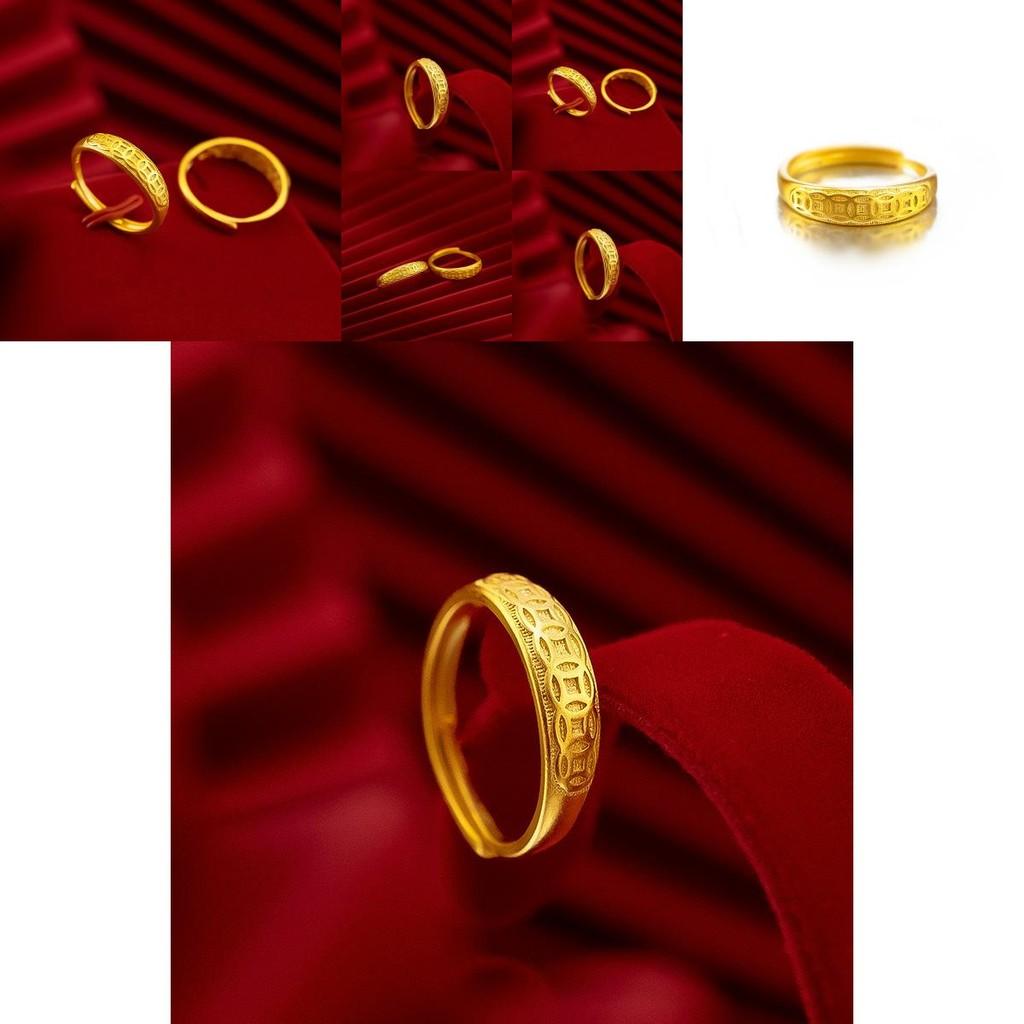 Unique Gold Brass Coin Ring For Women Adjustable Open Stylish Finger Jewelry