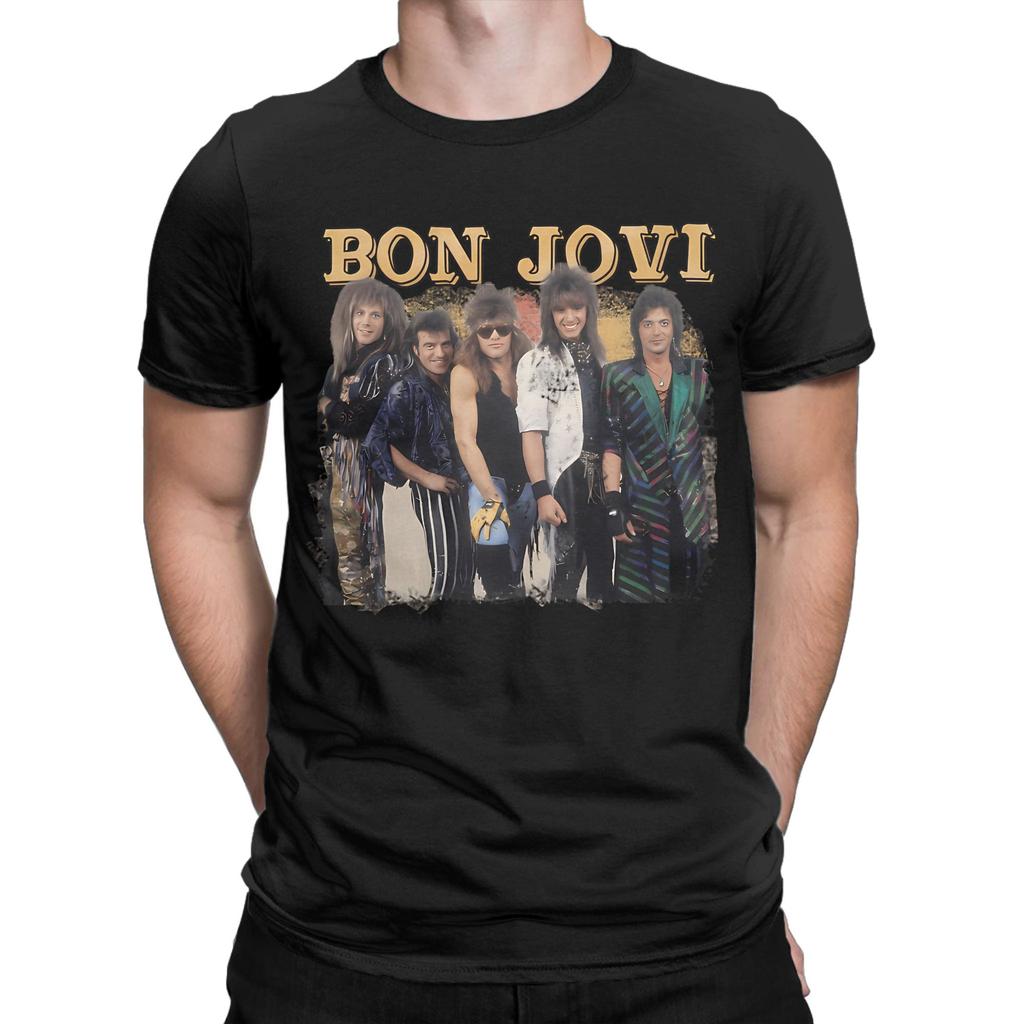Bon Jovi Retro Rock Concert Klassiek Nieuwigheid 100% Katoen T-shirt Tops Voor Mannen