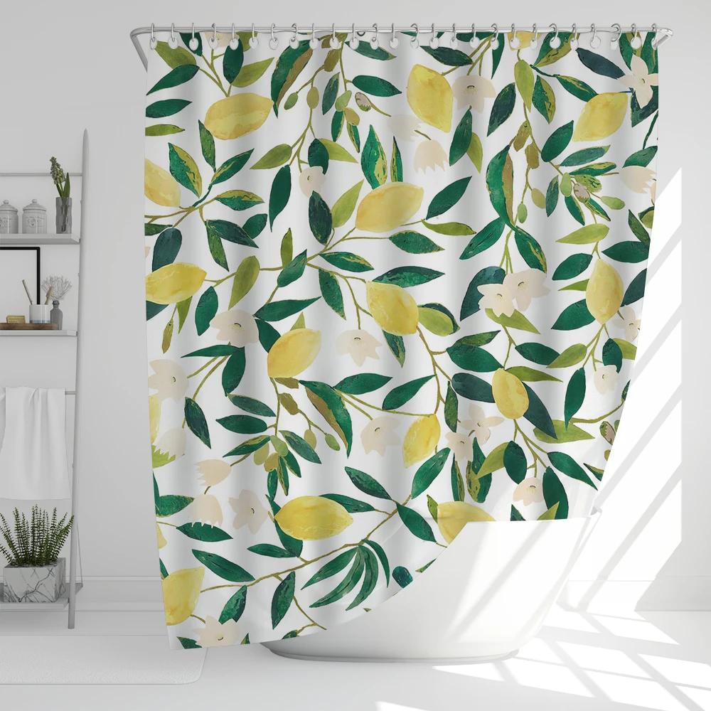 Aquarell Blätter Floral Duschvorhang 180Cm *180Cm Mit Haken, Wasserdichter Duschvorhang, Duschvorhänge Für Badezimmer