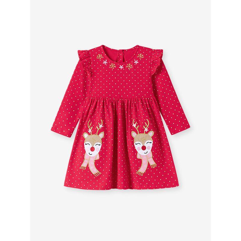 Red Christmas Deer Autumn Dress Girl Dress Long Sleeves 2025 New Spring and Autumn Children Toddler Knitting Princess Dress