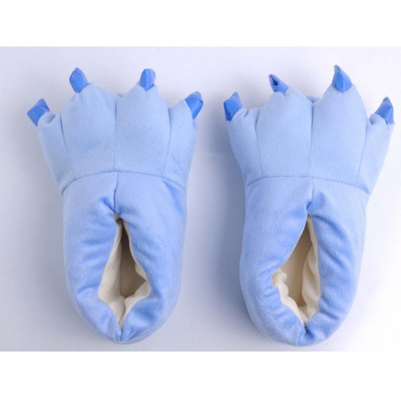 Superweiche Fleece-Tierpfoten-Hausschuhe für Damen & Herren - Gemütliche Baumwoll-Winterschuhe, Fersenbedeckt, Blau/Grün.