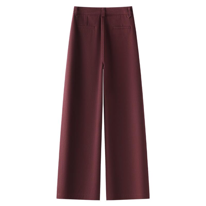 Ancola Women's Red Fleece-Lined Vintage Straight-Leg Jeans - Autumn/Winter 2024 Loose Slim-Fit Wide-Leg Pants.