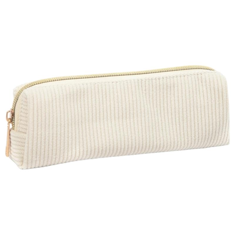 Light Weight Corduroy Pencil Case Zippered Pencil Pouches Large Compartment Portable Pen Organiser Bag For Student Adult белый